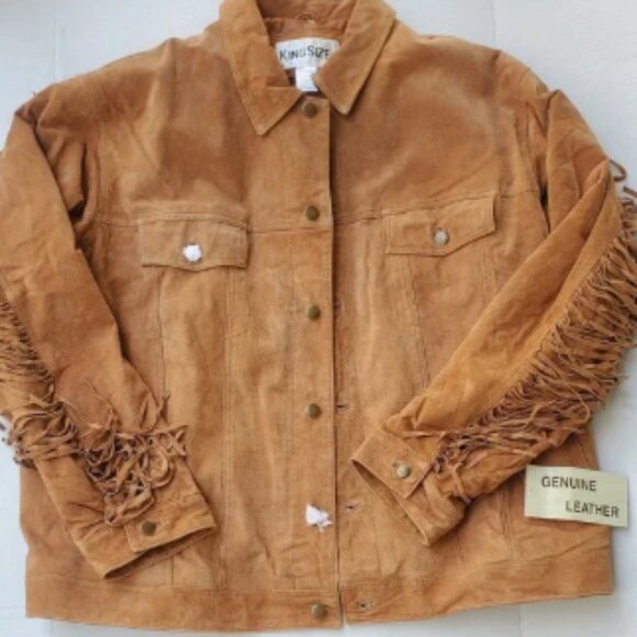 King Size Mens 3XL Genuine Leather Fringe Western Cowboy Jacket Big And Tall - Picture 1 of 8